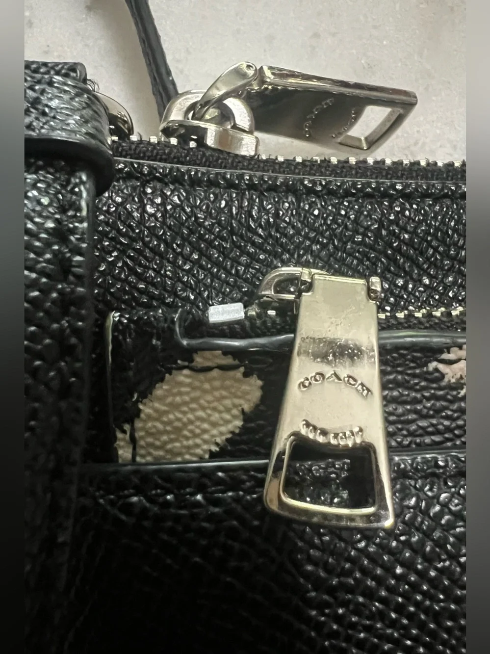 Coach East/West Leather Crossbody With Pop Up Black White Crisscross Print Pouch